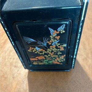 Vintage Black Plastic Jewelry Box with Mirror & Drawers
